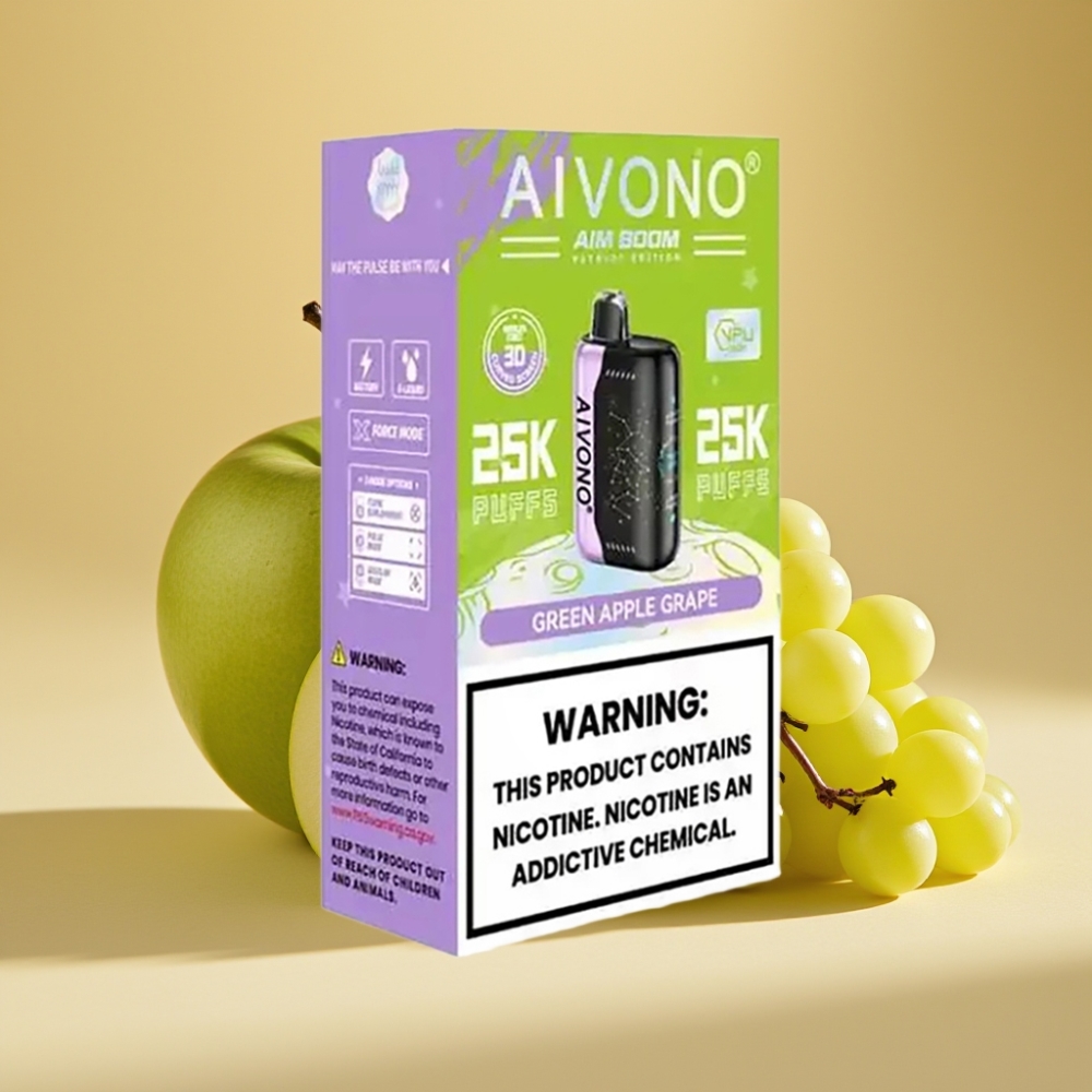 Aivono AIM BOOM 25000 Puffs 0-5% Nicotine 28ml 650mAh Green Apple Grape