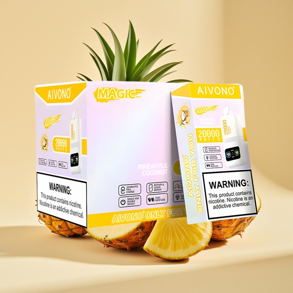Aivono AIM MAGIC 20000 Puffs Disposable Vape Pineapple Coconut 26mL Dual Mesh LCD Type-C 600mAh 0-5% Nicotine