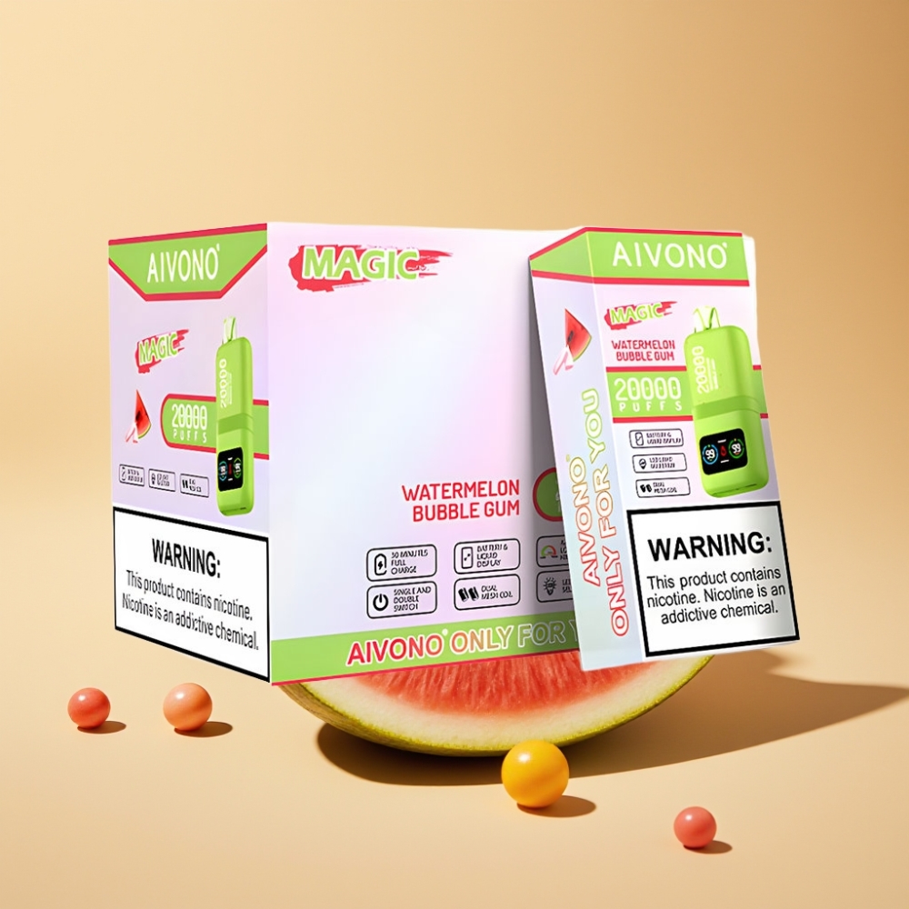 Aivono AIM MAGIC 20000 Puffs Disposable Vape Watermelon Bubble Gum 26ml 5% Nicotine Dual Mesh LCD Type-C