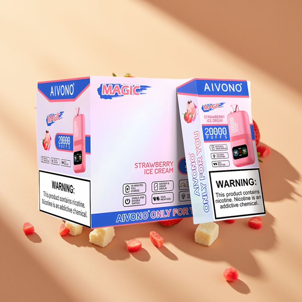 Aivono Aim Magic 20000 Puffs Disposable Vape Strawberry Ice Cream 26ml Dual Mesh LCD Type-C 600mAh