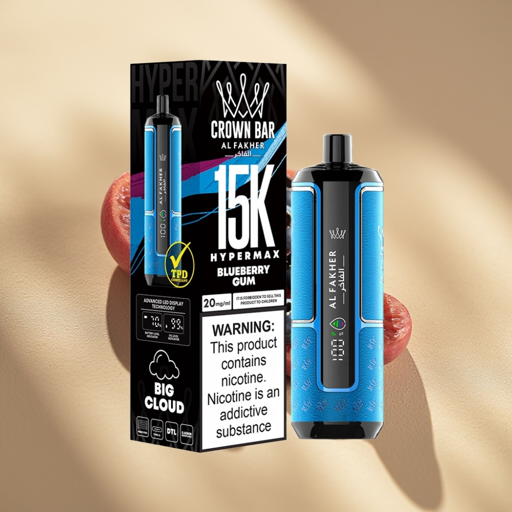 Al Fakher Crown Bar 15K Hypermax 22ml 600mAh Type-C Disposable Vape Kit Blueberry Gum