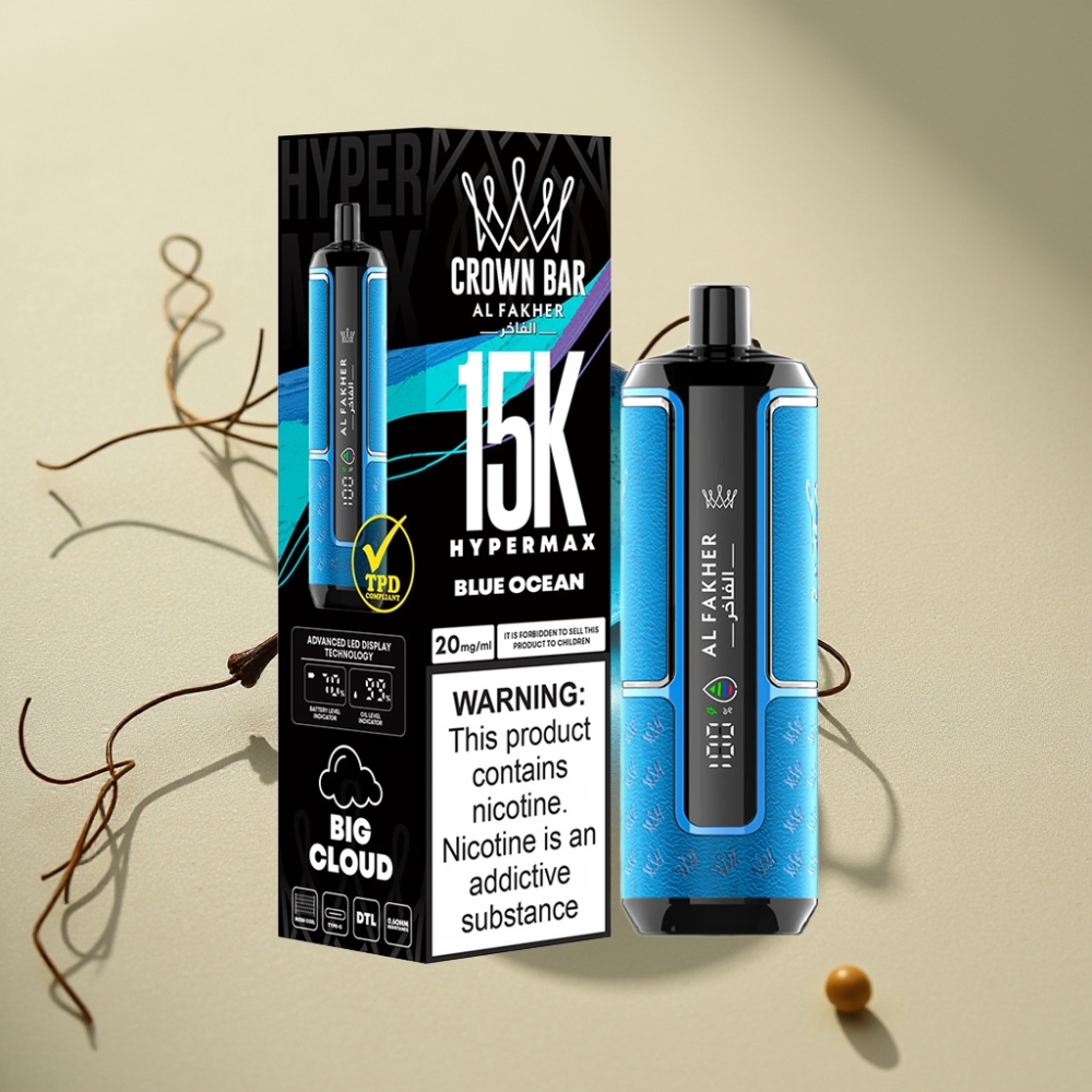 Al Fakher Crown Bar 15K Hypermax 22ml 6mg Blue Ocean Disposable Vape Kit