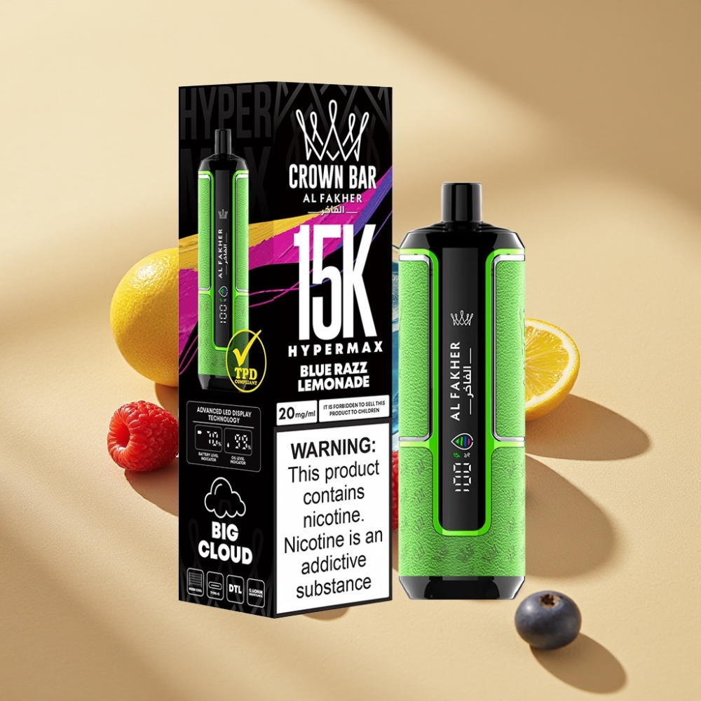 Al Fakher Crown Bar 15K Hypermax 22ml 6mg DTL Blue Razz Lemonade Disposable Vape