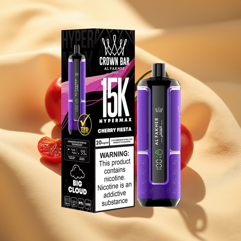 Al Fakher Crown Bar 15K Hypermax 22ml 6mg DTL Cherry Fiesta Disposable Vape Kit