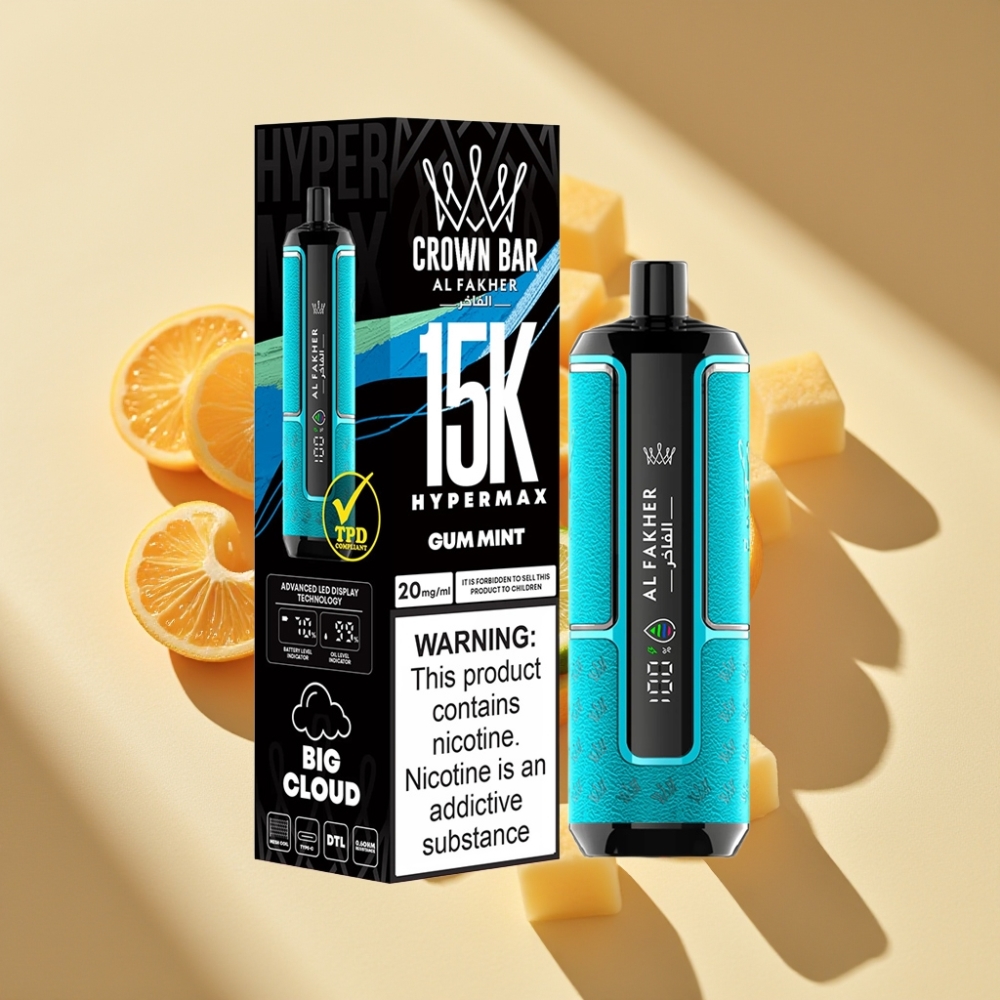 Al Fakher Crown Bar 15K Hypermax 22ml 6mg DTL Gum Mint Disposable Vape Kit