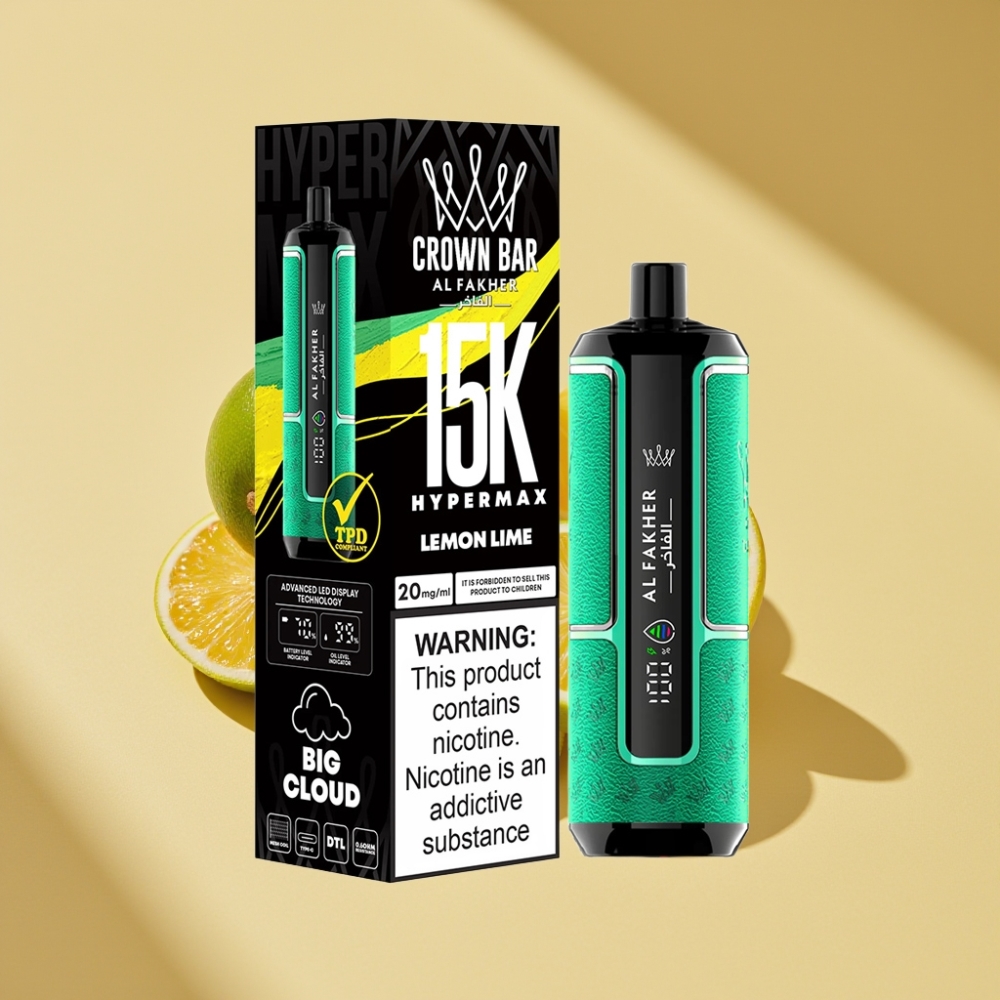 Al Fakher Crown Bar 15K Hypermax 22ml 6mg DTL Lemon Lime Disposable Vape