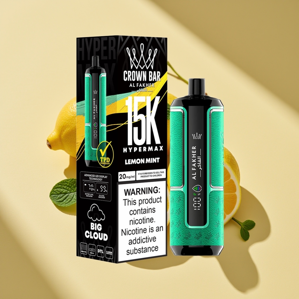 Al Fakher Crown Bar 15K Hypermax 22ml 6mg Lemon Mint Disposable Vape Kit