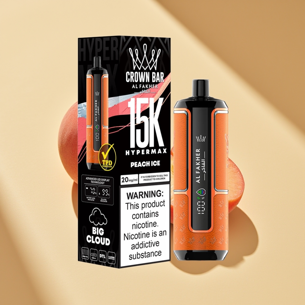 Al Fakher Crown Bar 15K Hypermax 22ml 6mg Peach Ice Disposable Vape