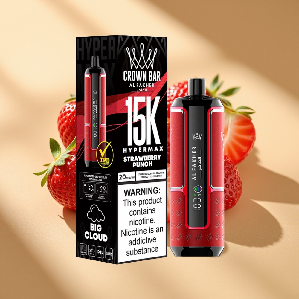 Al Fakher Crown Bar 15K Hypermax DTL 22ml 6mg Strawberry Punch Disposable Vape