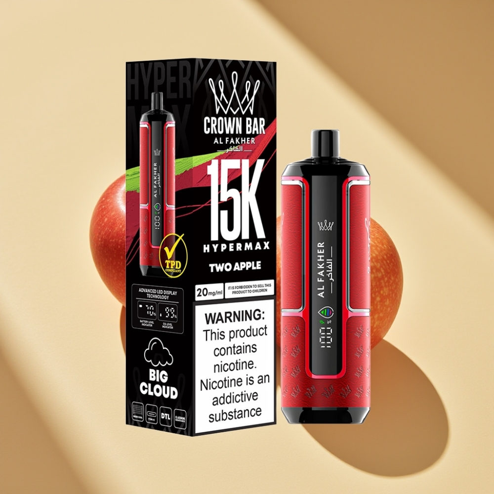 Al Fakher Crown Bar 15K Hypermax DTL 22ml 6mg Two Apple Disposable Vape