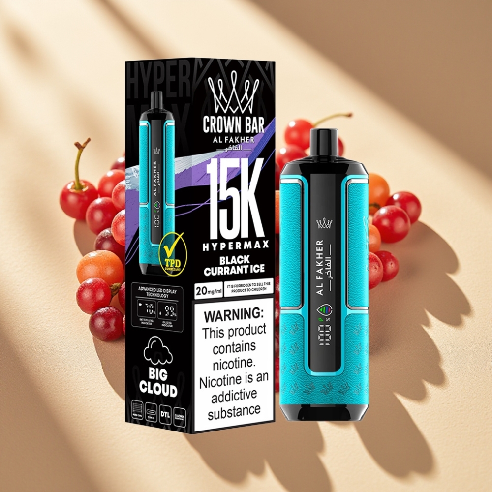 Al Fakher Crown Bar 15K Hypermax Disposable Vape Kit 22ml 6mg Blackcurrant Ice
