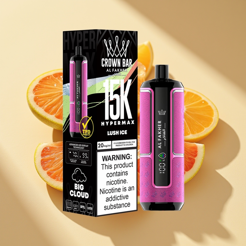 Al Fakher Crown Bar 15K Hypermax Disposable Vape Kit 22ml 6mg Luch Ice