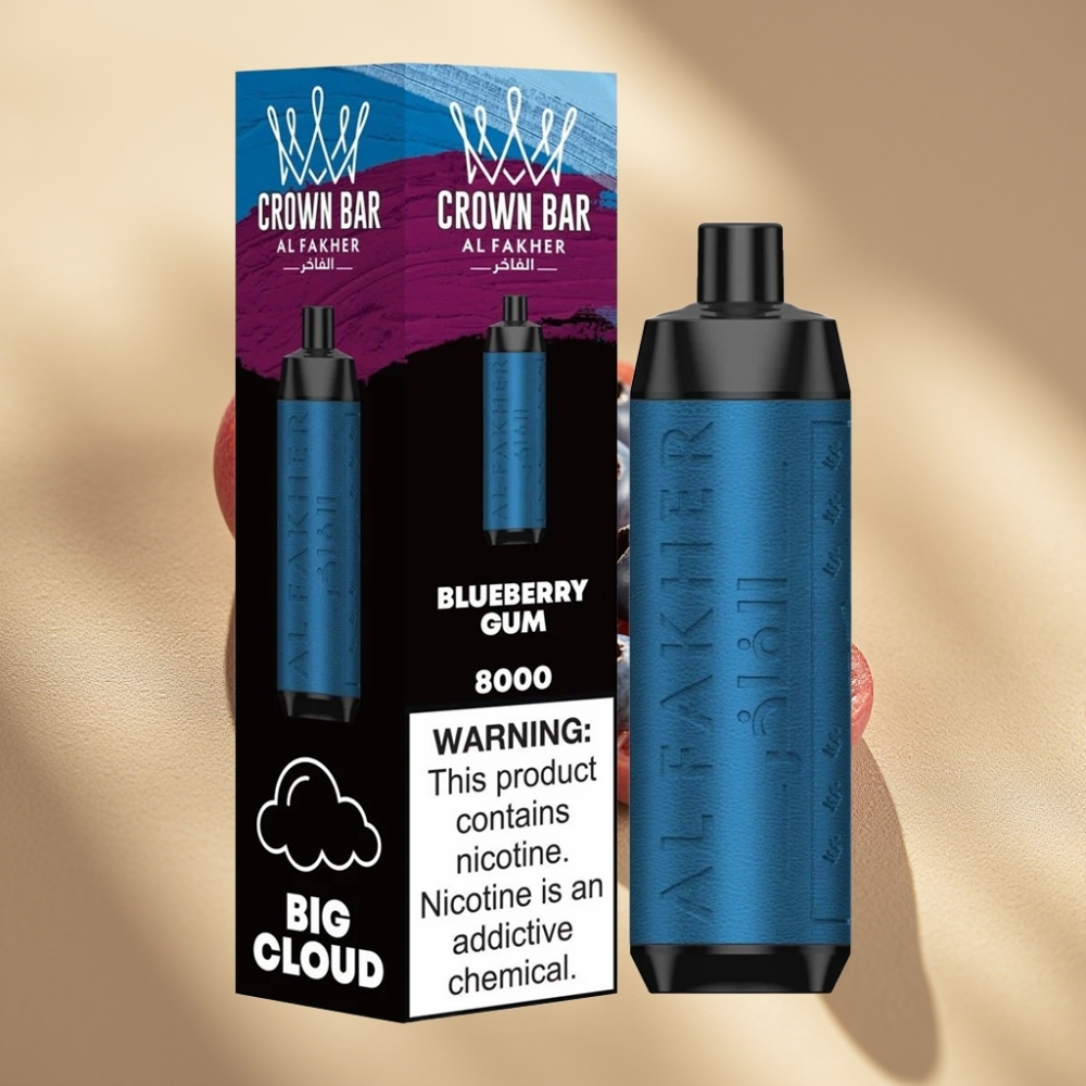 Al Fakher Crown Bar 8000 Crystal Disposable Vape Blueberry Gum 600mAh 18mL 5mg