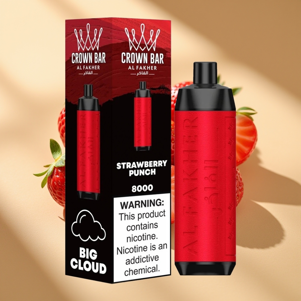 Al Fakher Crown Bar 8000 Crystal Disposable Vape Strawberry Punch 600mAh 18mL 5mg