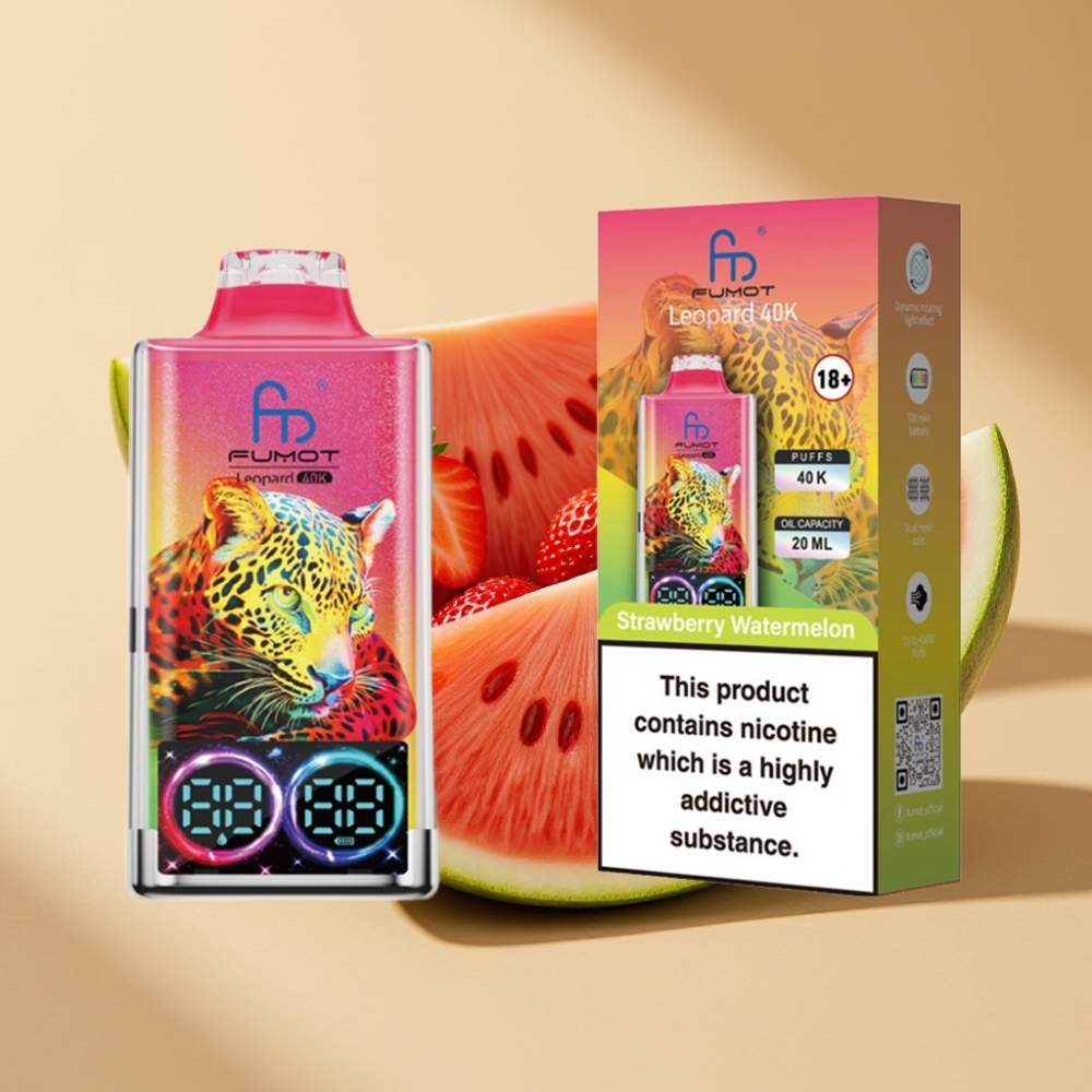 Fumot Leopard 40K Puffs 0-5% Nicotine 700mAh Dual Mesh Type-C Digital Strawberry Watermelon