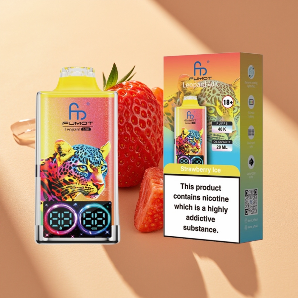 Fumot Leopard 40K Puffs Disposable Vape Strawberry Ice 0-5% Nicotine 700mAh Dual Mesh Type-C Digital Display