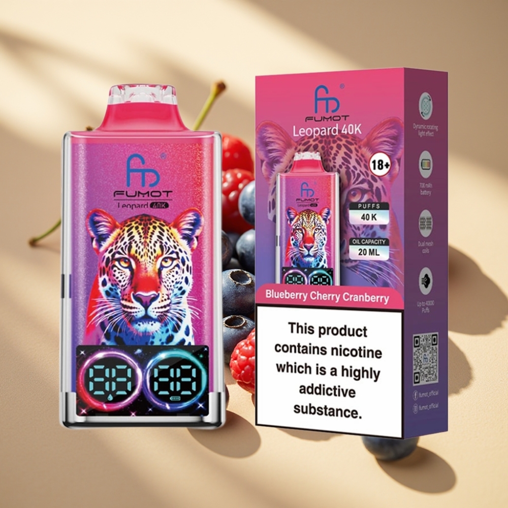 Fumot Leopard 40K Puffs Dual Mesh 700mAh Type-C Digital Display Blueberry Cherry Cranberry