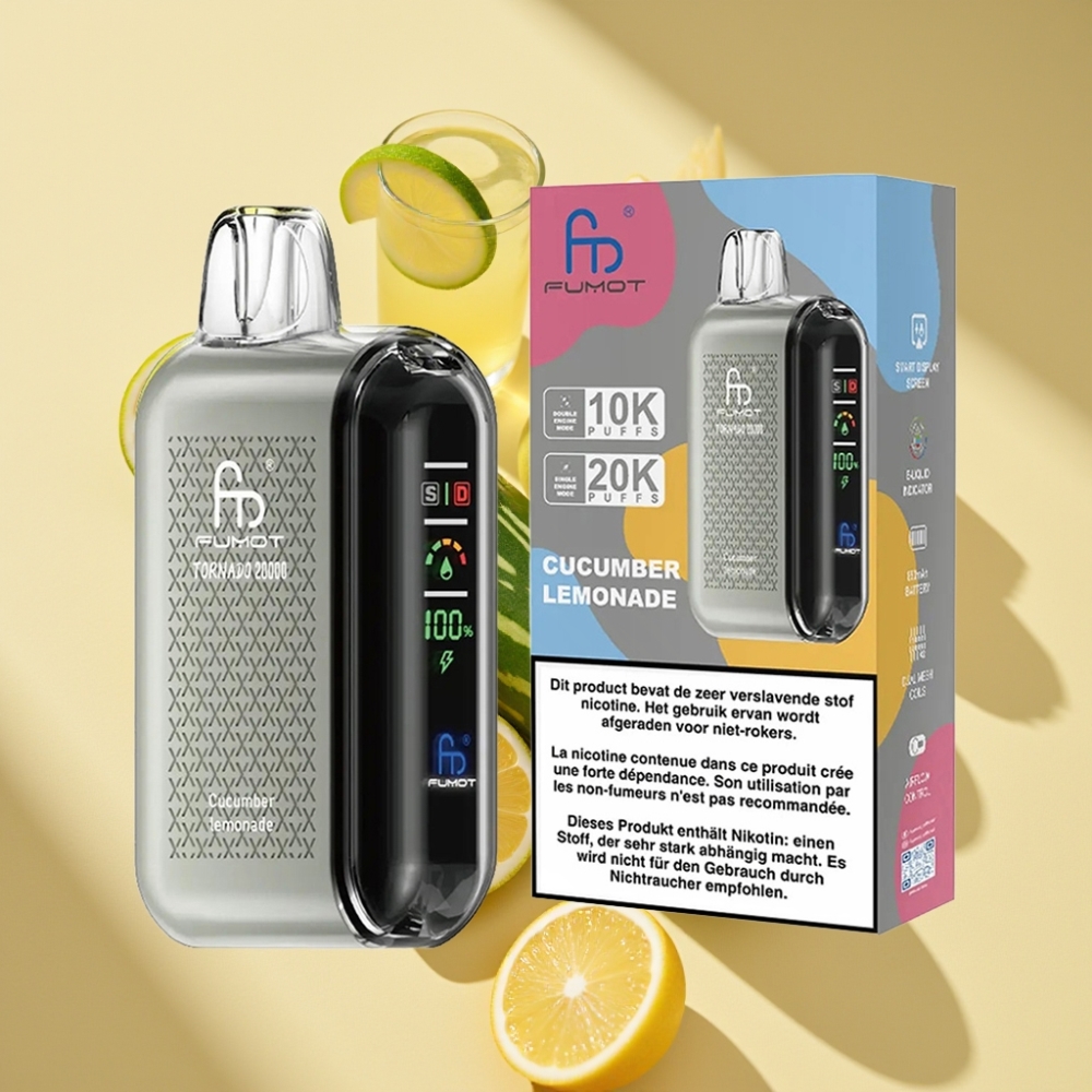 Fumot Tornado 20000 Puffs Disposable Vape Cucumber Lemonade Dual Mesh 20ml 850mAh