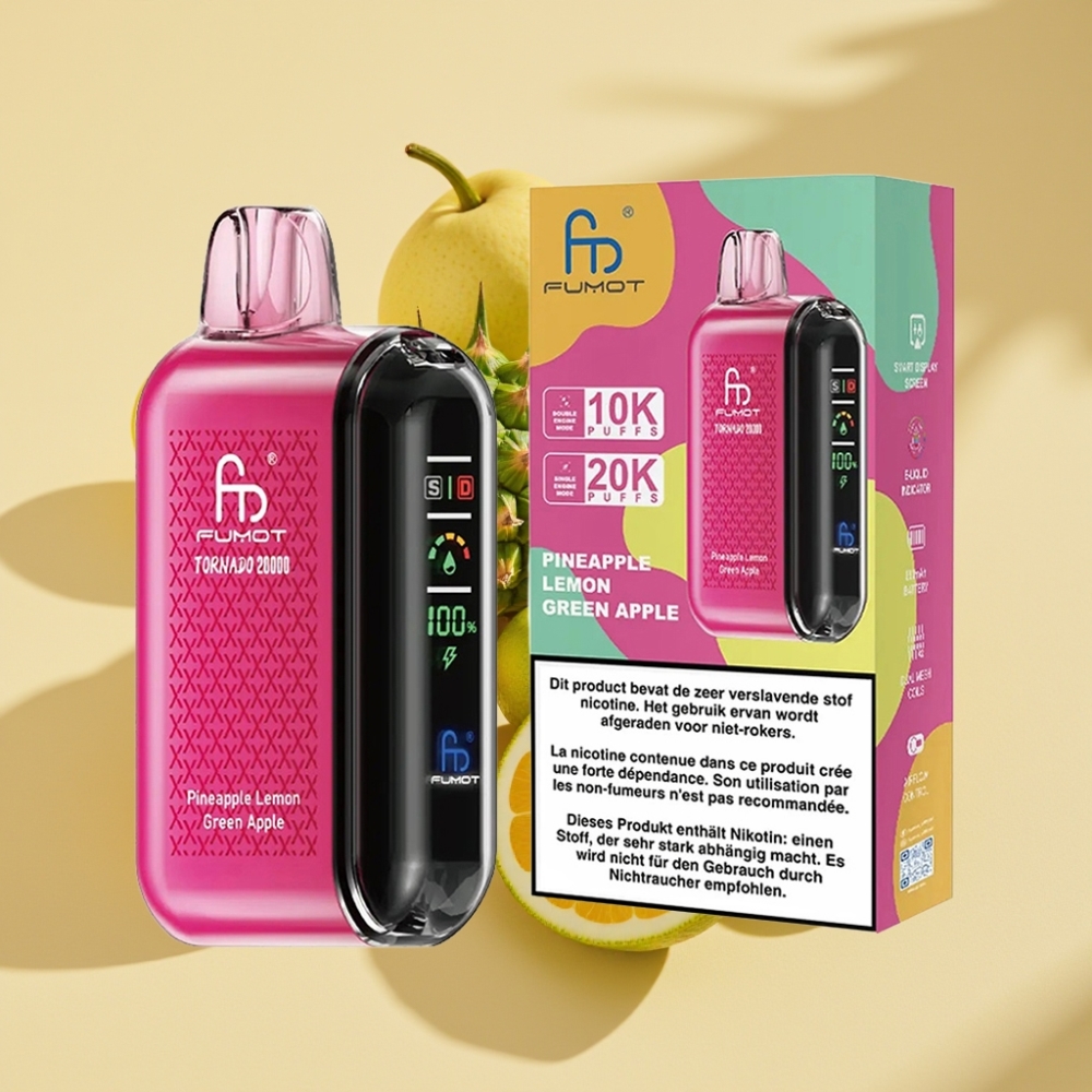 Fumot Tornado 20000 Puffs Disposable Vape Pineapple Lemon Green Apple Dual Mesh 20ml 850mAh