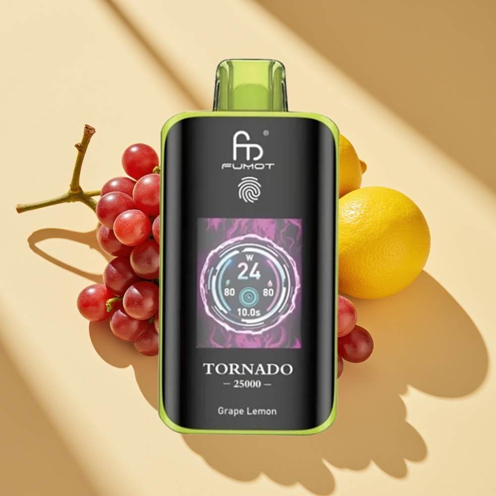 Fumot Tornado 25000 Puffs HD Screen Rechargeable 20ml Grape Lemon Disposable Vape