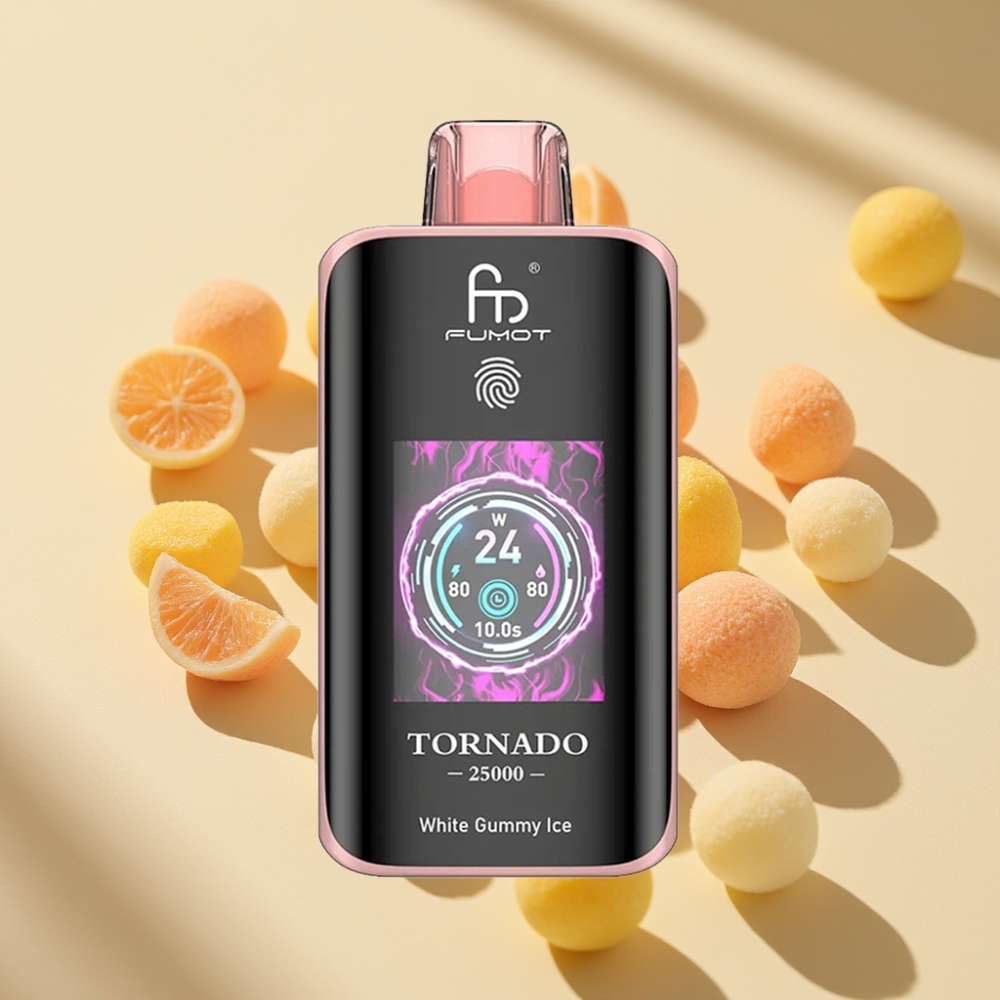 Fumot Tornado 25000 Puffs HD Screen Rechargeable 20ml White Gummy Ice Disposable Vape