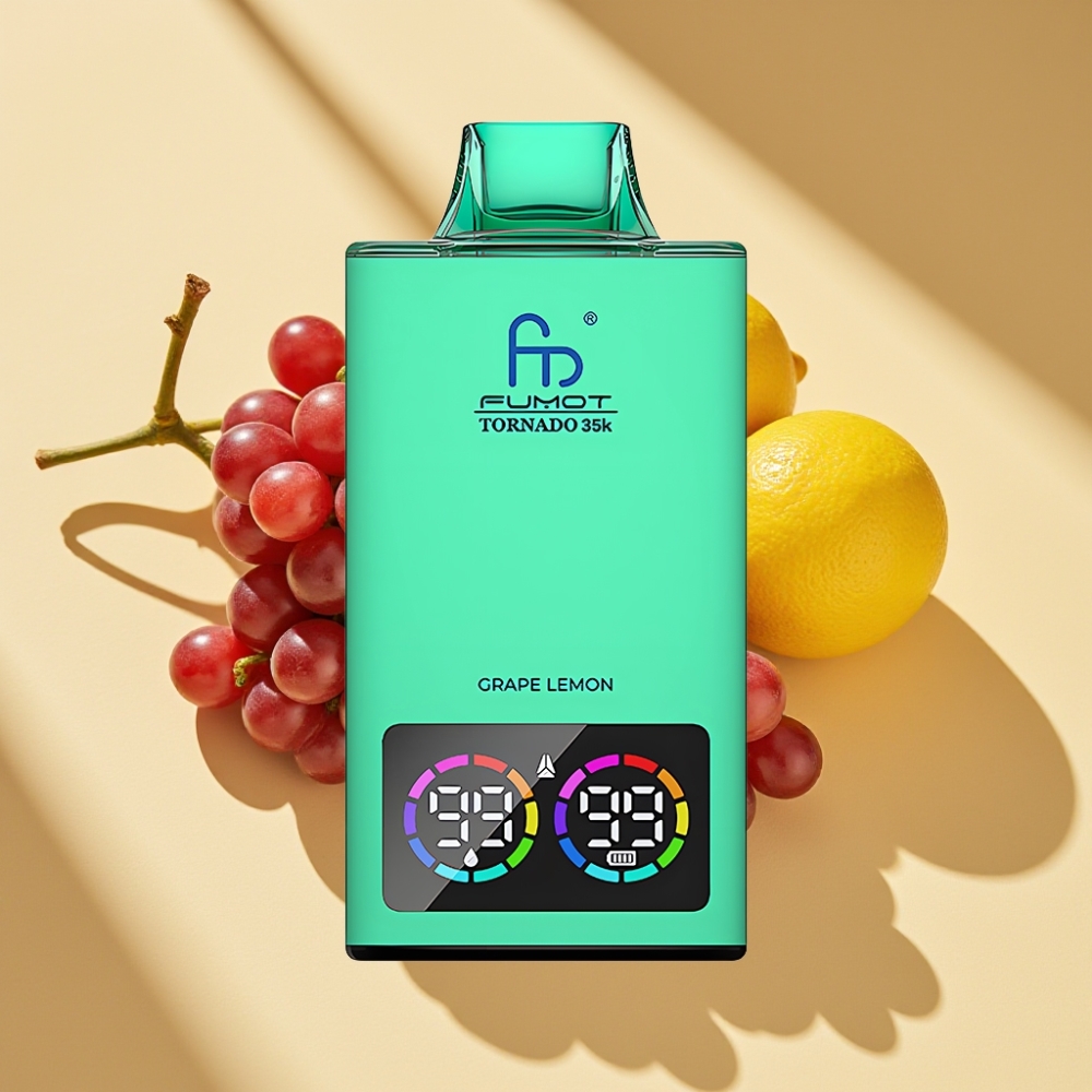 Fumot Tornado 35000 Disposable Vape Grape Lemon Dual Mesh 15ml 700mAh USB-C RGB