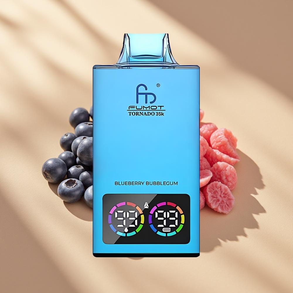 Fumot Tornado 35K Disposable Vape Blueberry Bubblegum Dual Mesh Coil 15ml 700mAh USB-C RGB