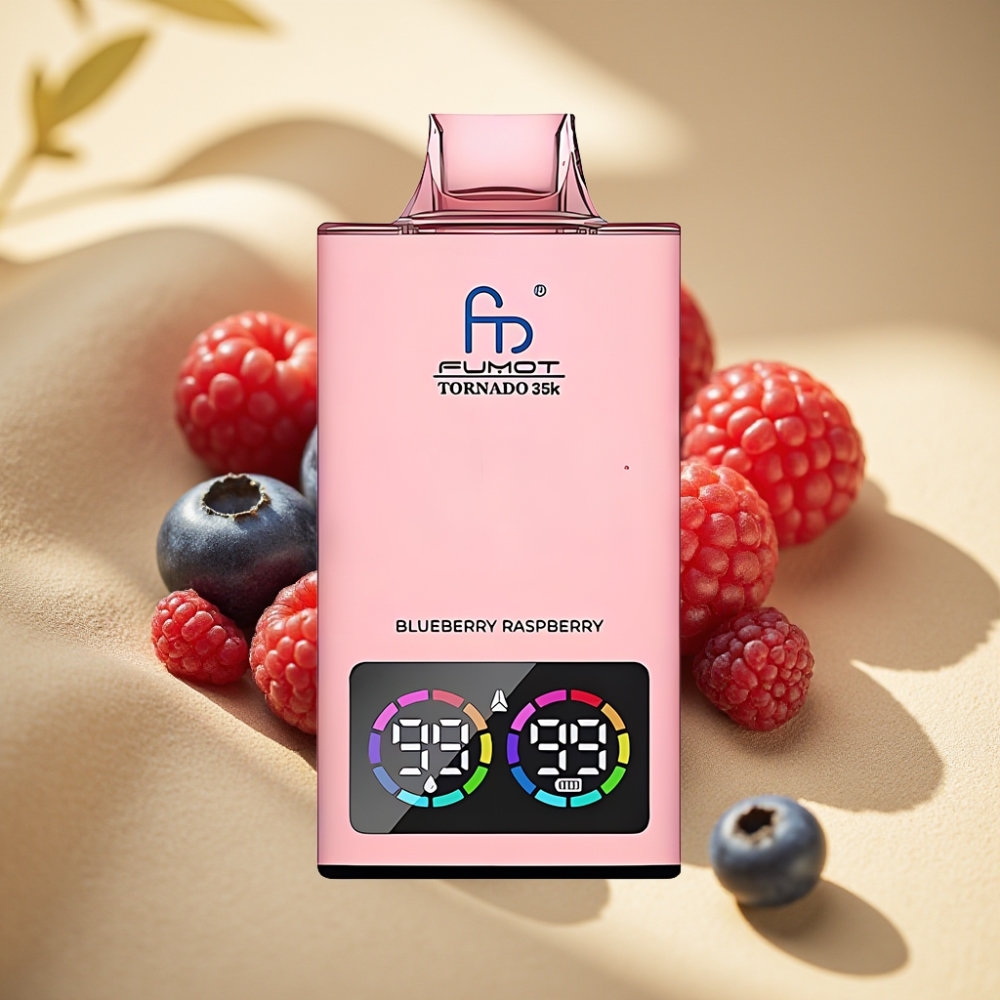 Fumot Tornado 35K Disposable Vape Blueberry Raspberry Dual Mesh 15ml 700mAh USB-C RGB