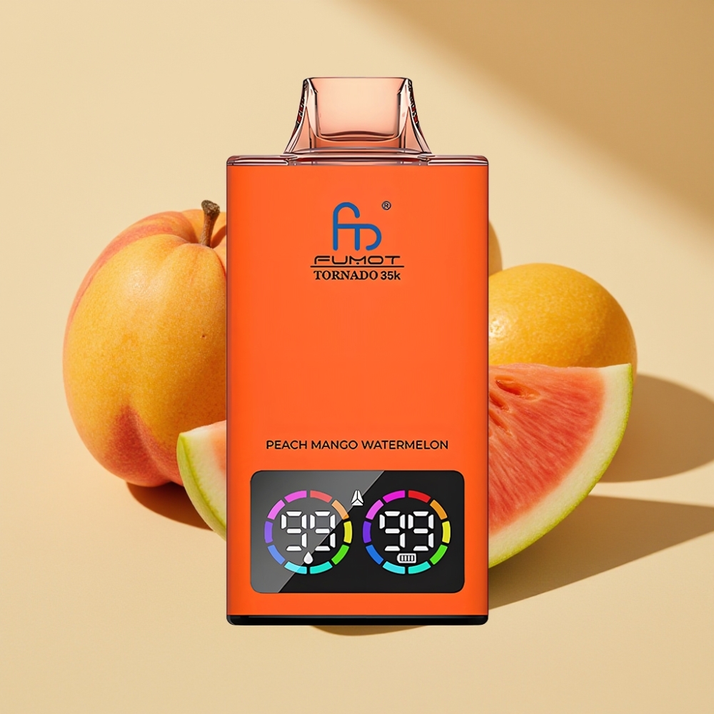 Fumot Tornado 35K Disposable Vape Peach Mango Watermelon Dual Mesh 15ml USB-C RGB