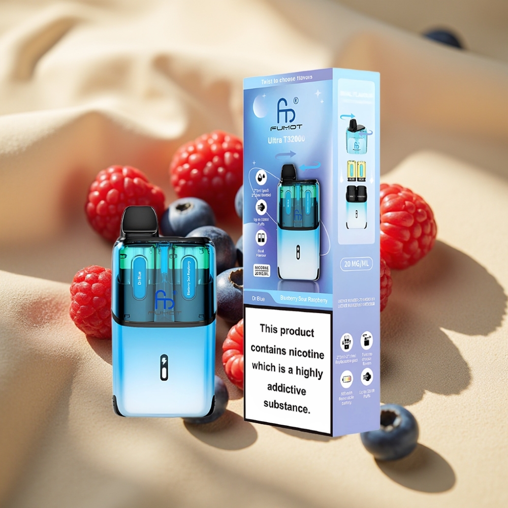 Fumot Ultra T32000 32000 Puffs 800mAh 24ml Type-C Fast Charging 20mg Mesh Coil Dr Blue - Blueberry Sour Raspberry Disposable Vape