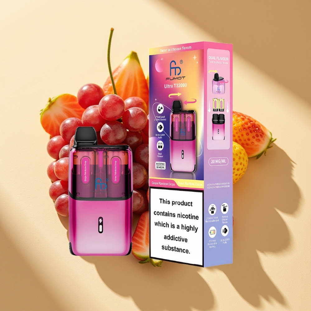 Fumot Ultra T32000 Disposable Vape 32000 Puffs 800mAh 24ml Type-C Grape Rainbow Drops - Straw Rainbow Drops