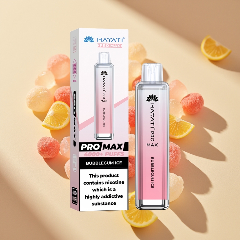 Hayati Pro Max 4000 Puffs Disposable Vape Bubblegum Ice Dual Mesh Rechargeable LED TPD