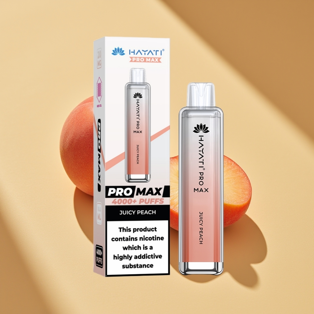 Hayati Pro Max 4000 Puffs Disposable Vape Juicy Peach 2% 5% Nicotine 1400mAh Rechargeable