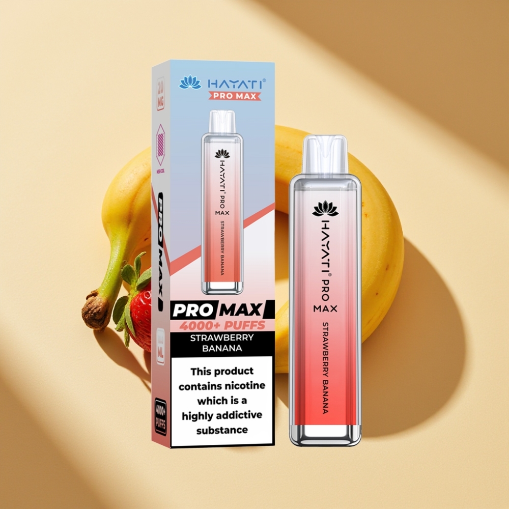 Hayati Pro Max 4000 Puffs Disposable Vape Strawberry Banana 2ml/10ml 1400mAh Rechargeable LED Dual Mesh