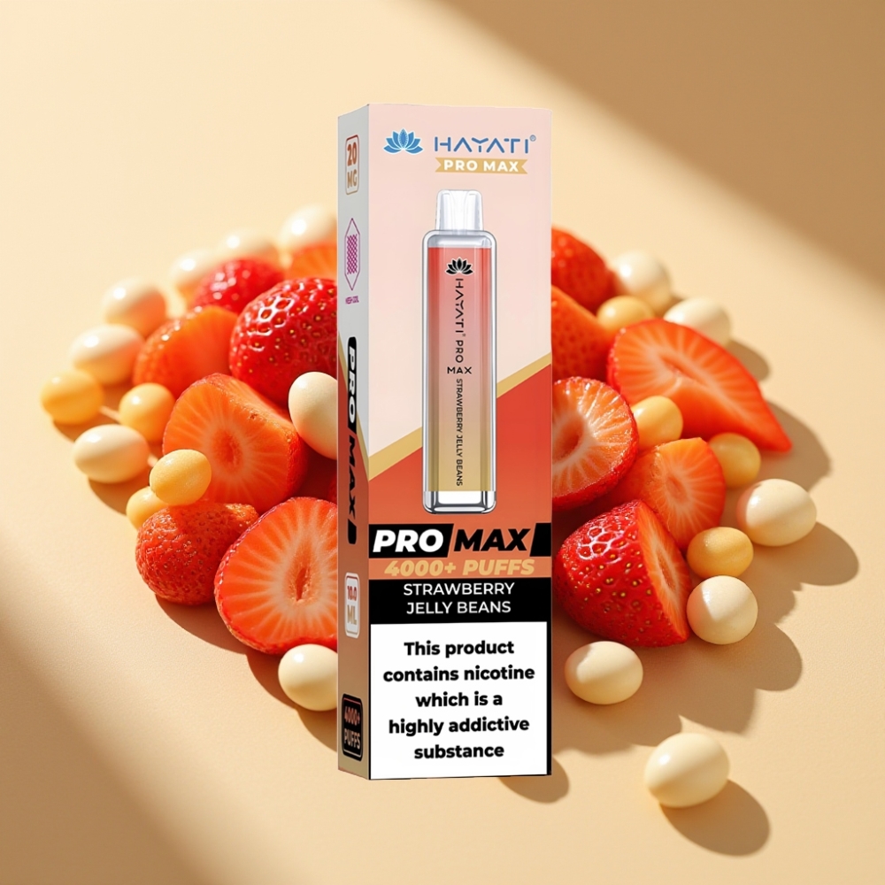 Hayati Pro Max 4000 Puffs Disposable Vape Strawberry Jelly Beans Rechargeable LED Dual Mesh Coil TPD-Compliance