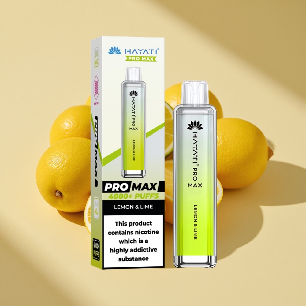 Hayati Pro Max 4000 Puffs Rechargeable Disposable Vape Lemon & Lime 2ml/10ml 2%/5% Nic Dual 1.1 Ohm Mesh Coil 1400mAh LED Crystal TPD