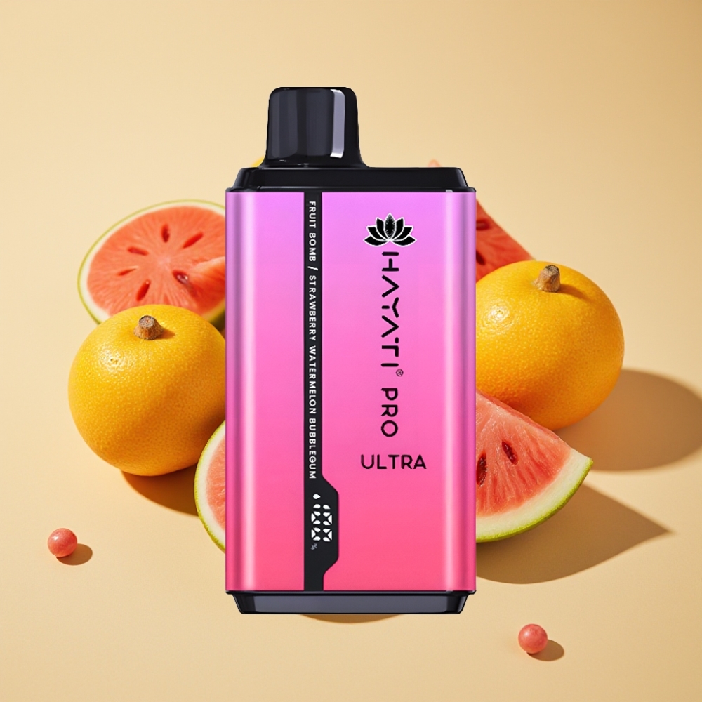 Hayati Pro Ultra 15000 Puffs 850mAh 24ml 2% Nicotine Fruit Bomb Straw' Watermelon Bubblegum